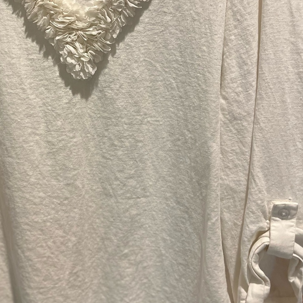 Chico's Cream V-Neck Blouse with Floral Trim - Picture 4 of 5
